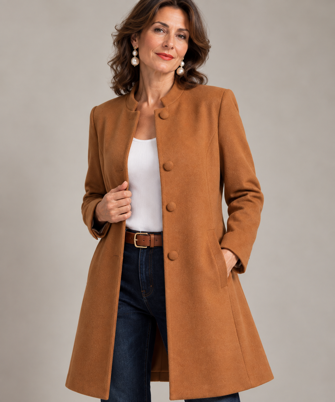Clara™ | Eleganter Damenmantel mit Stehkragen und taillierter Passform