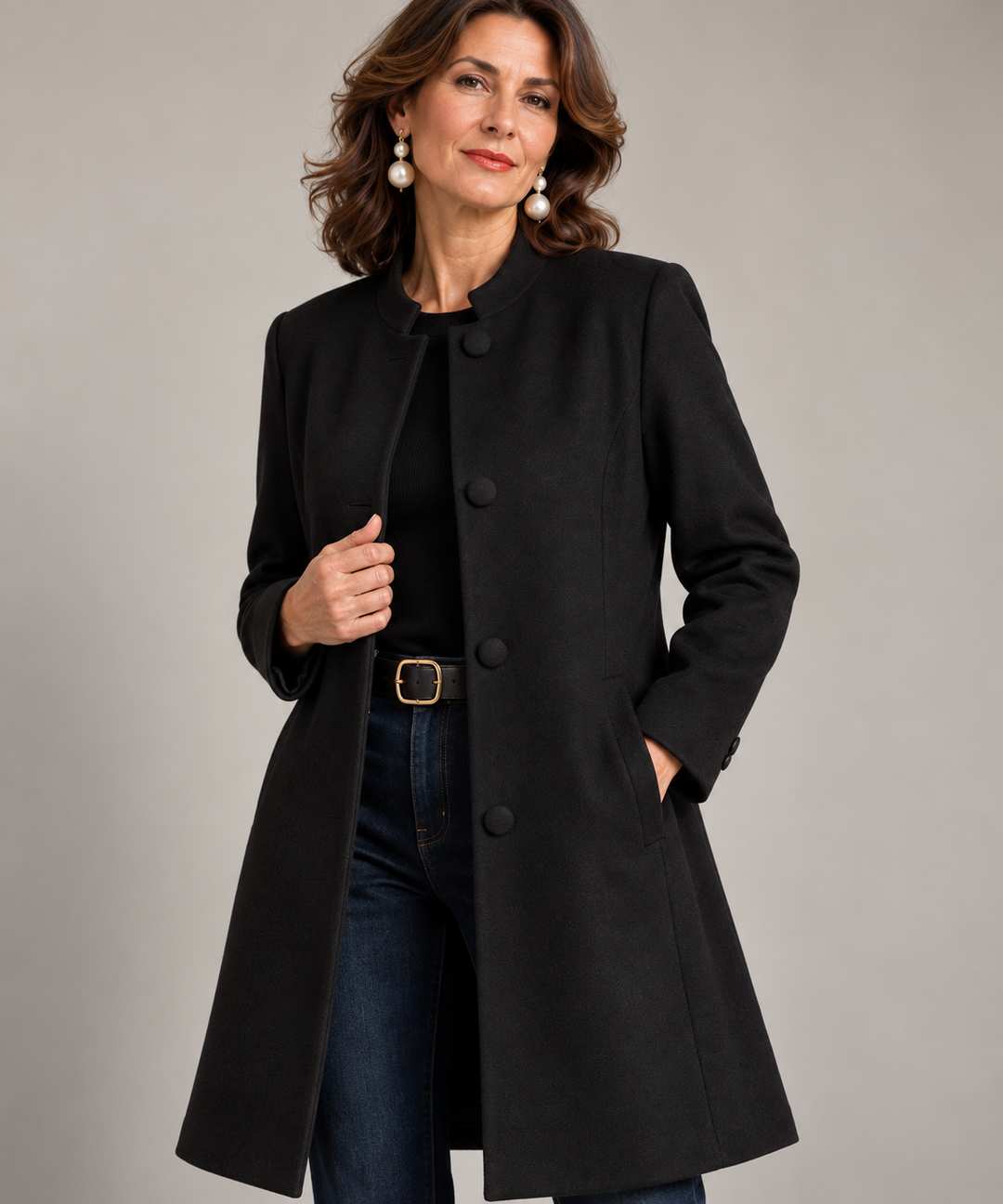 Clara™ | Eleganter Damenmantel mit Stehkragen und taillierter Passform