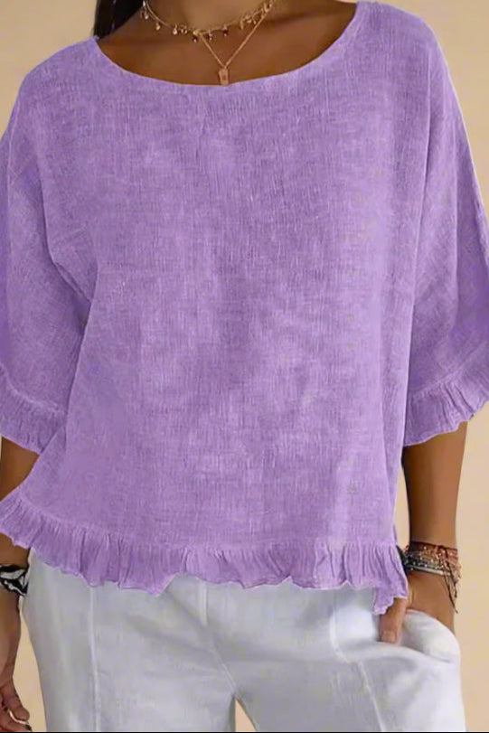 Lærke Bluse | Blød Linned – Afslappet Elegance med Flæsedetaljer