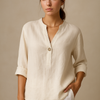 Ella BLUSE | Hørbluse med enkelt knap og elegant komfort