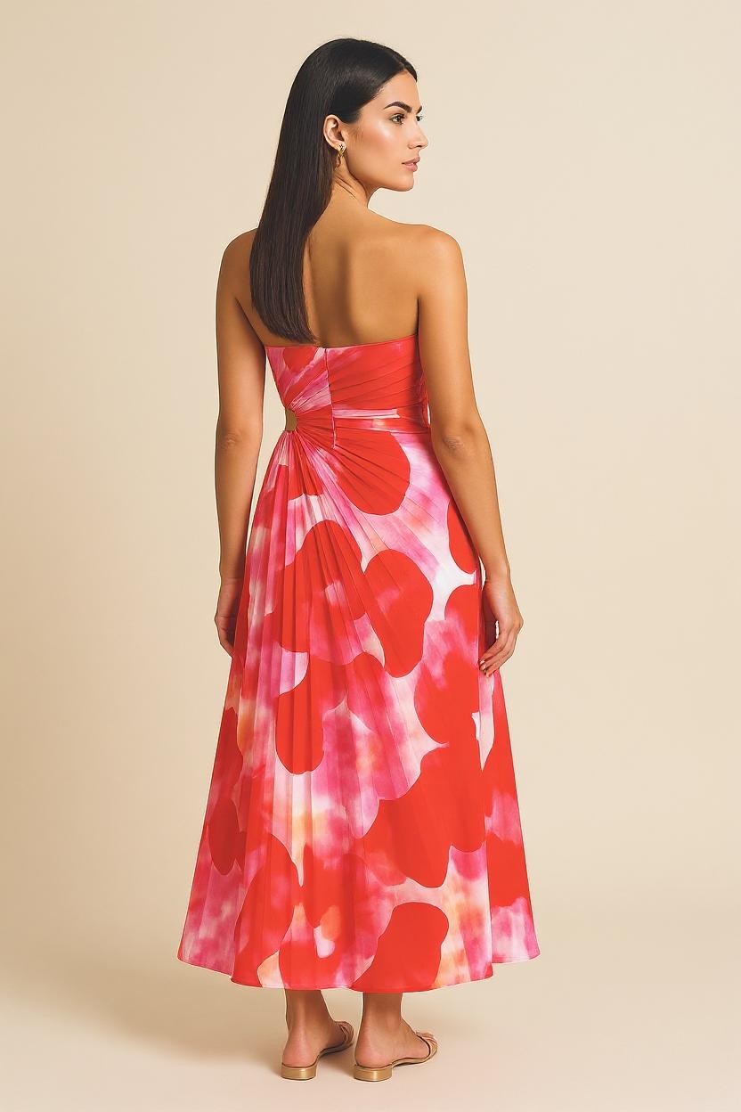 Signe Kjole | Plisseret one-shoulder kjole med blomstermønster