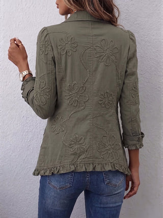 Alexandrine | Bohème-Chic Jacke mit Blumenstickerei in Retro-Grün